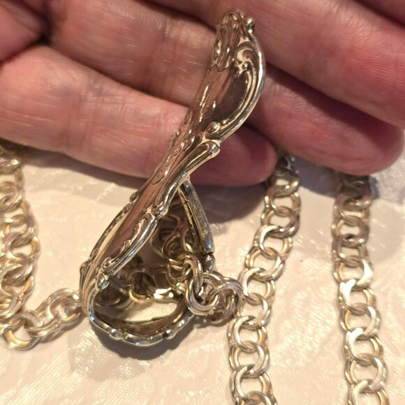 Vintage Sterling Silver Spoon Handle Pendant Necklace Double Curb Chain HS106 - Picture 5 of 11